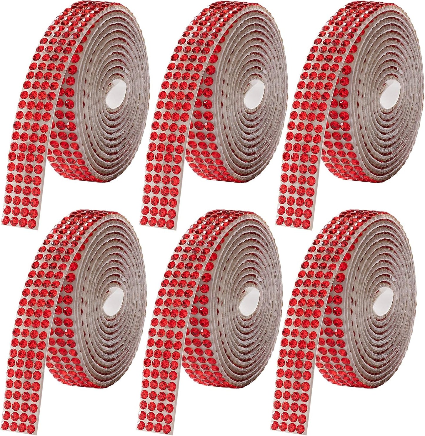 Rhinestone Ribbon Self Adhesive, 6-Yard Bedazzling Strips, 6-Rolls Rhinestone Strips for DIY Craft, Rhinestones for Crafting, Home Decor and Special Events, Red