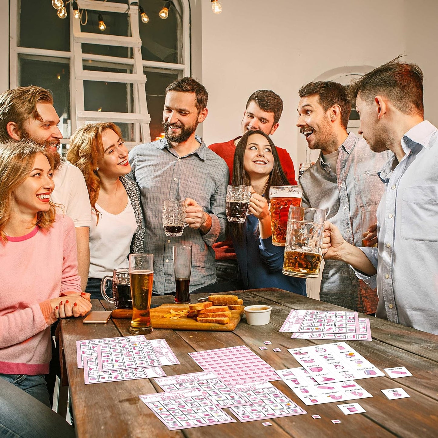 Pink Shower Party Bingo Cards, Shower Bingo Game, Shower Party Games for Adults, Gender Reveal Party Games Favors Supplies Decorations, 24 Players Bingo Game (A03)