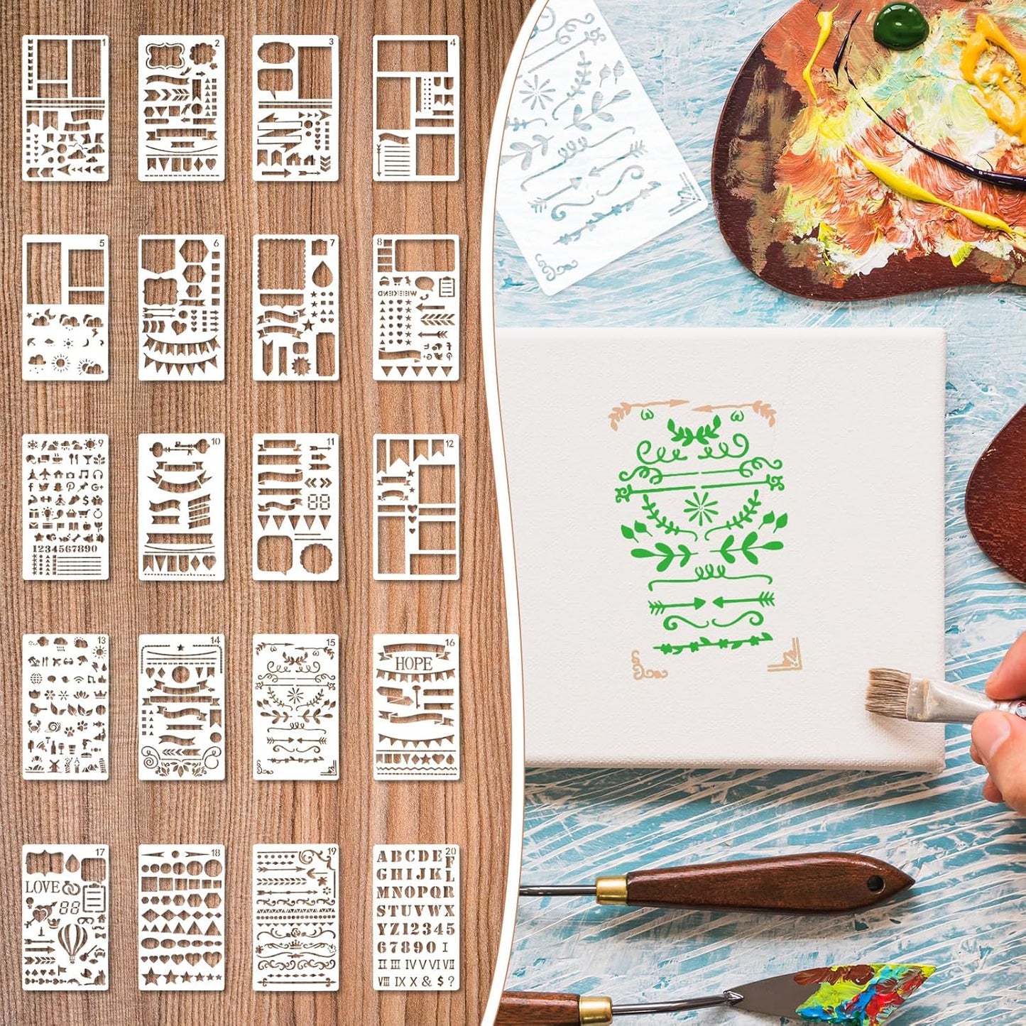 20Pcs Journal Stencils Set, Plastic Planner Journaling Stencils, DIY Drawing Templates Accessories Kit for Notebook Cards Scrapbook, Reusable Productivity Journals Supplies