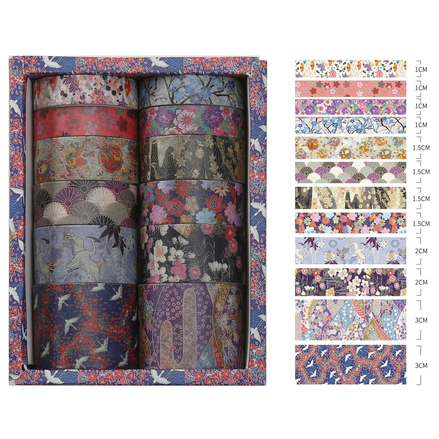 12 Rolls Kyoto Charm Washi Tape Set Japanese Arts Adhesive Tapes Geometric Garden Decorative Masking Tape Sets for Craft, Kids, Scrapbook, DIY, Gift Wrapping (Purple Sakura)