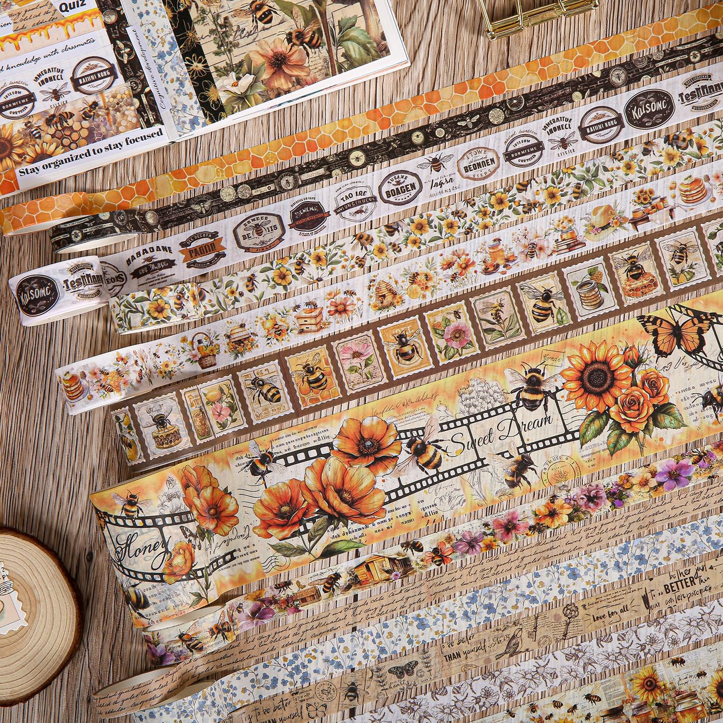 Washi Tape Set 20 Rolls - Vintage Bee Floral Butterfly Botanical Washi Tape Kit, Cute Retro Decorative Tapes for Scrapbooking Supplies,Junk Journal, Bullet Journaling, DIY Art Crafts, Gift Wrapping