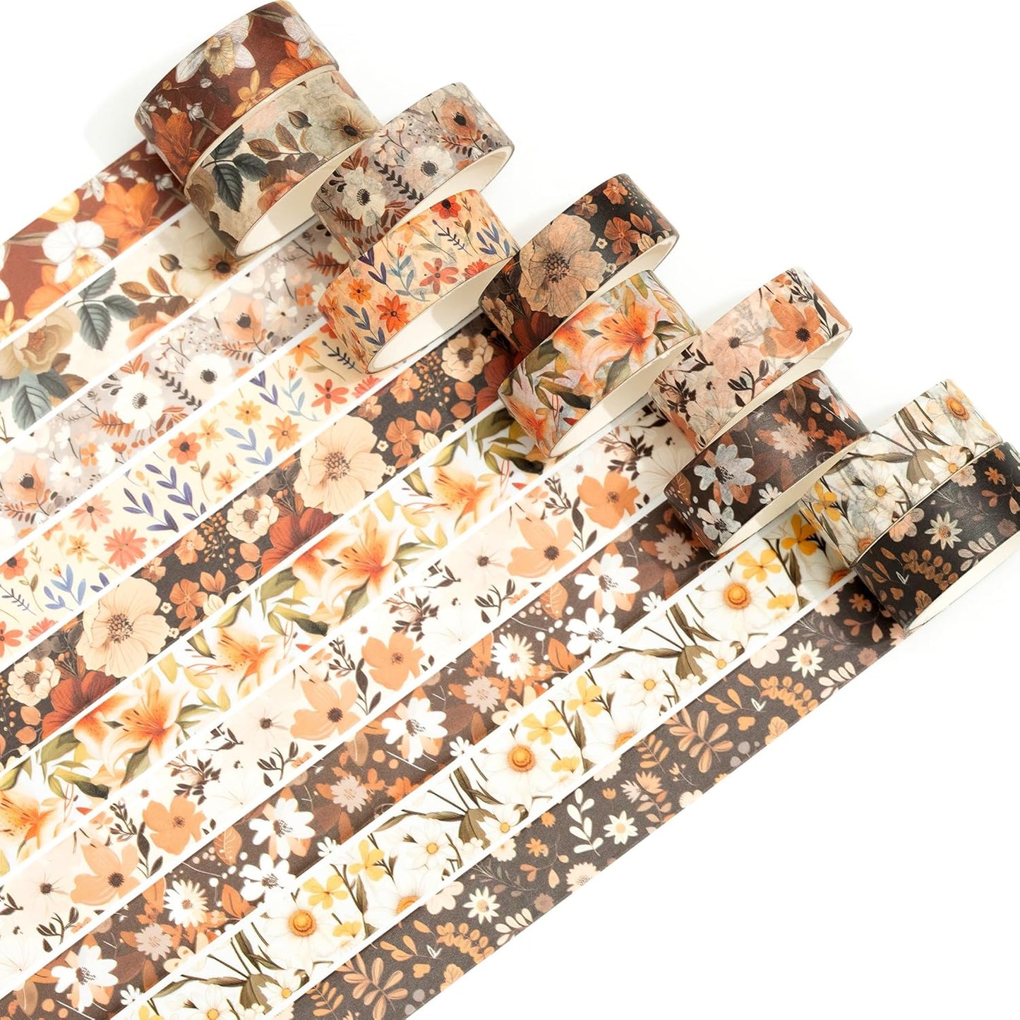 10 Rolls Blooming Flowers Washi Tape Set Floral Arts Adhesive Tapes Colorful Garden Decorative Masking Tape Sets for Craft, Kids, Scrapbook, DIY, Gift Wrapping (5-Browns)
