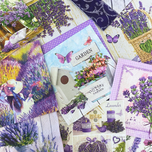 Mystery Pack Decoupage Paper Napkins, 20-ct Assorted Surprise Napkins, Decorative Napkins Lavender for Art Craft Junk Journal, 20 Different Designs