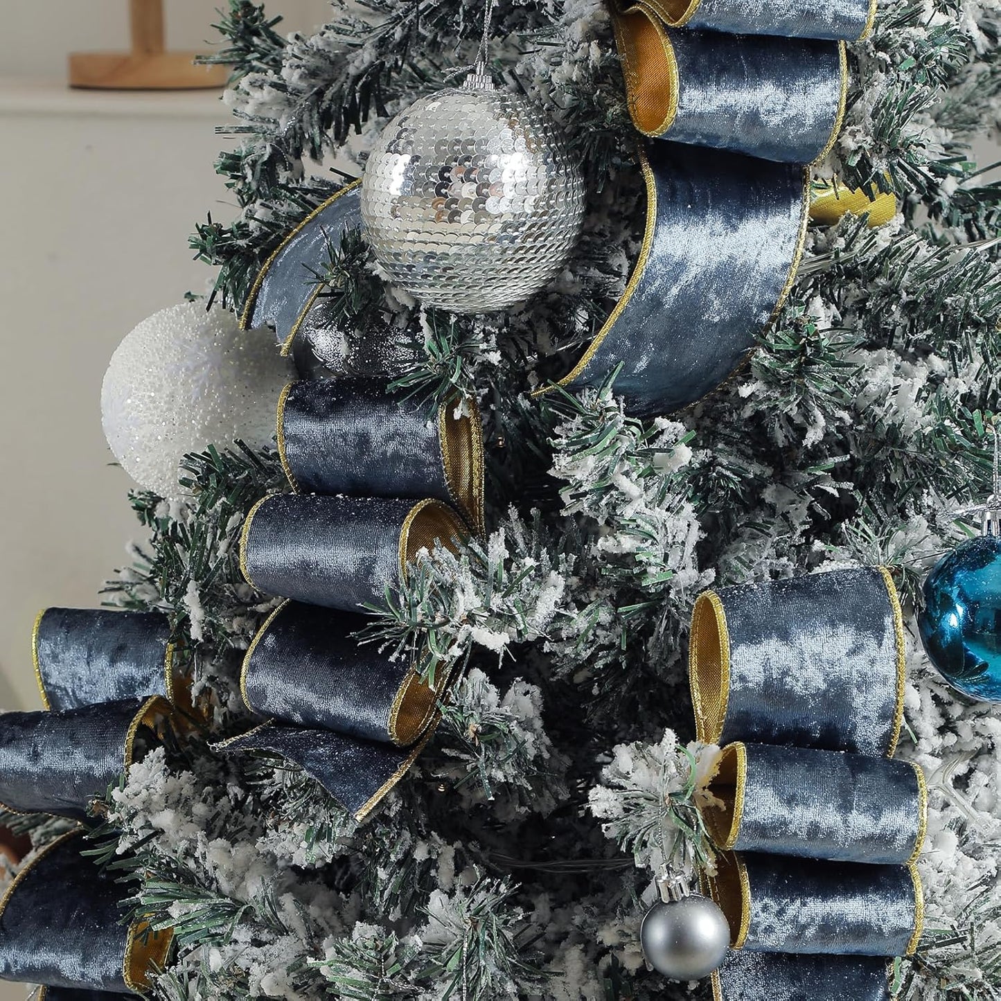 Dusty Blue Christmas Velvet Ribbon Wired (2.5" × 15 Yards) - Christmas Ribbon for Christmas Tree Decoration/Gift Wrapping/Crafts Wreaths Supplies