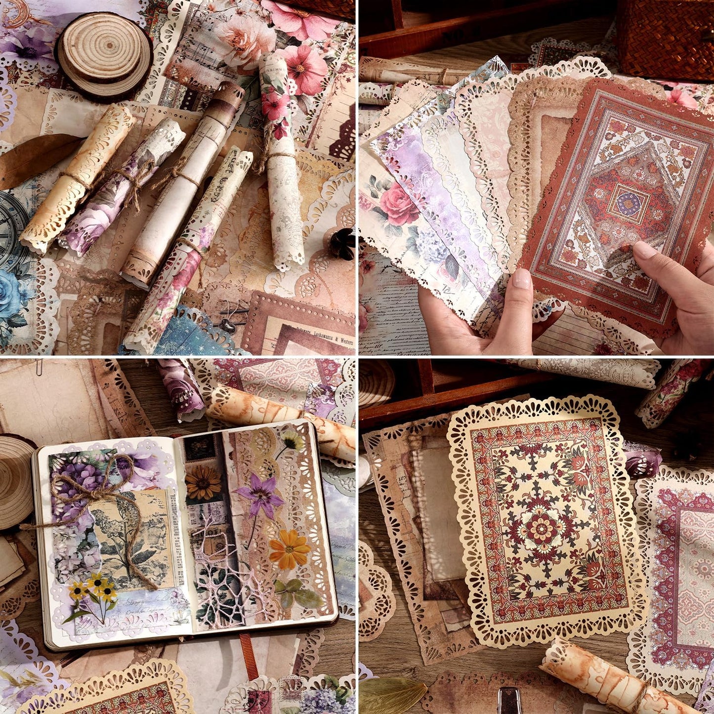 66 Sheets Lace Edged Scrapbook Paper Set, 6 Packs Vintage Decorative Paper Scrapbooking Supplies for Letter Writing Background Stationery Ephemera for Junk Journaling, DIY Art Collage 4.9x6.9 IN