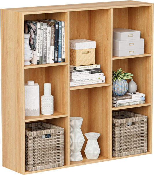 Wooden Cube Storage Organizer with Closed Back Panel, 11in Cube Shelf Opening, Bookshelf, Display Shelf,Closet Cabinet for Home and Office (Natural Oak, 8-Cube 35.98L*9.45W*35.91H)