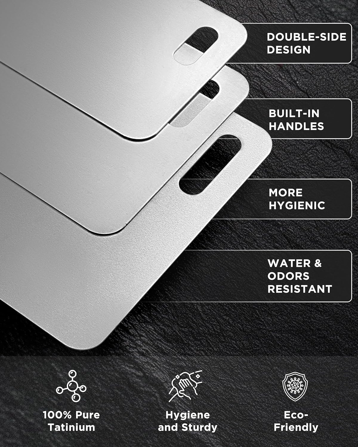 Katuchef Titanium Cutting Board for Kitchen, 100% Pure Titanium Cutting Board Food Grade,Non Toxic chopping board, Dishwasher safe, Easy to Clean(Set of 3)