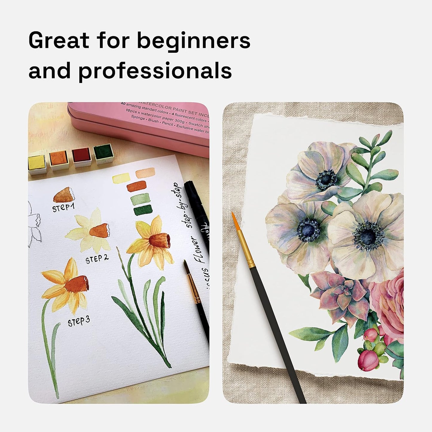 ARTISTRO Watercolor Paint Set – 48 Vivid Colors in Portable Box, Including Metallic & Fluorescent Shades – Travel Art Kit for Artists, Hobbyists & Painting Lovers (Premium Home)