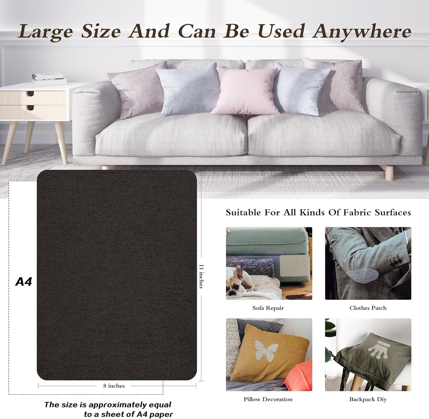 KING MOUNTAIN Self-Adhesive Coarse Linen Repair Patches, 8X11 inch, Multi Color, Can be Used for Linen Sofa Repair and Clothes Repair(8" x 11", Ebony Brown)