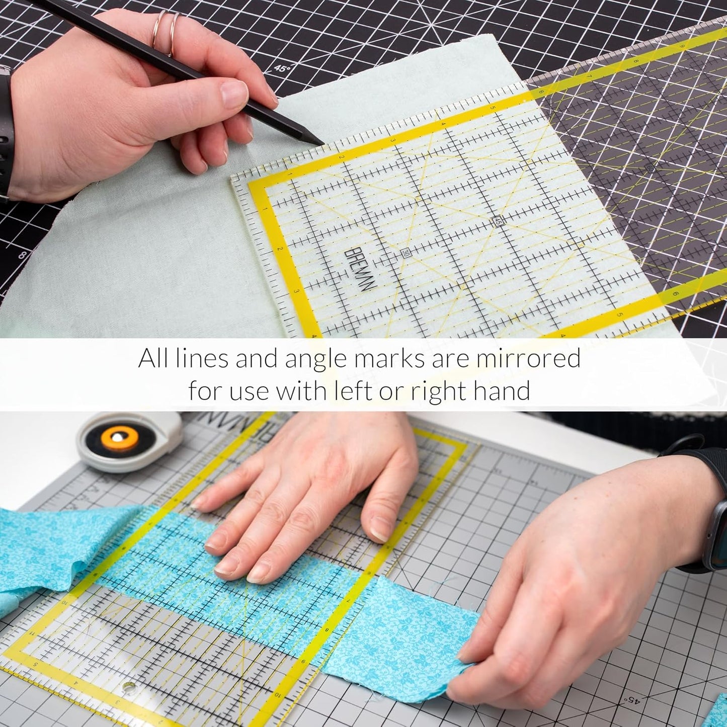 Breman Precision Quilting Rulers – 6x12 Inch Clear Acrylic Rulers for Quilting and Sewing – Laser-Cut Edge, Easy-Read Grid Lines, Angled Markers – Fabric Guide for Left & Right-Handed Users