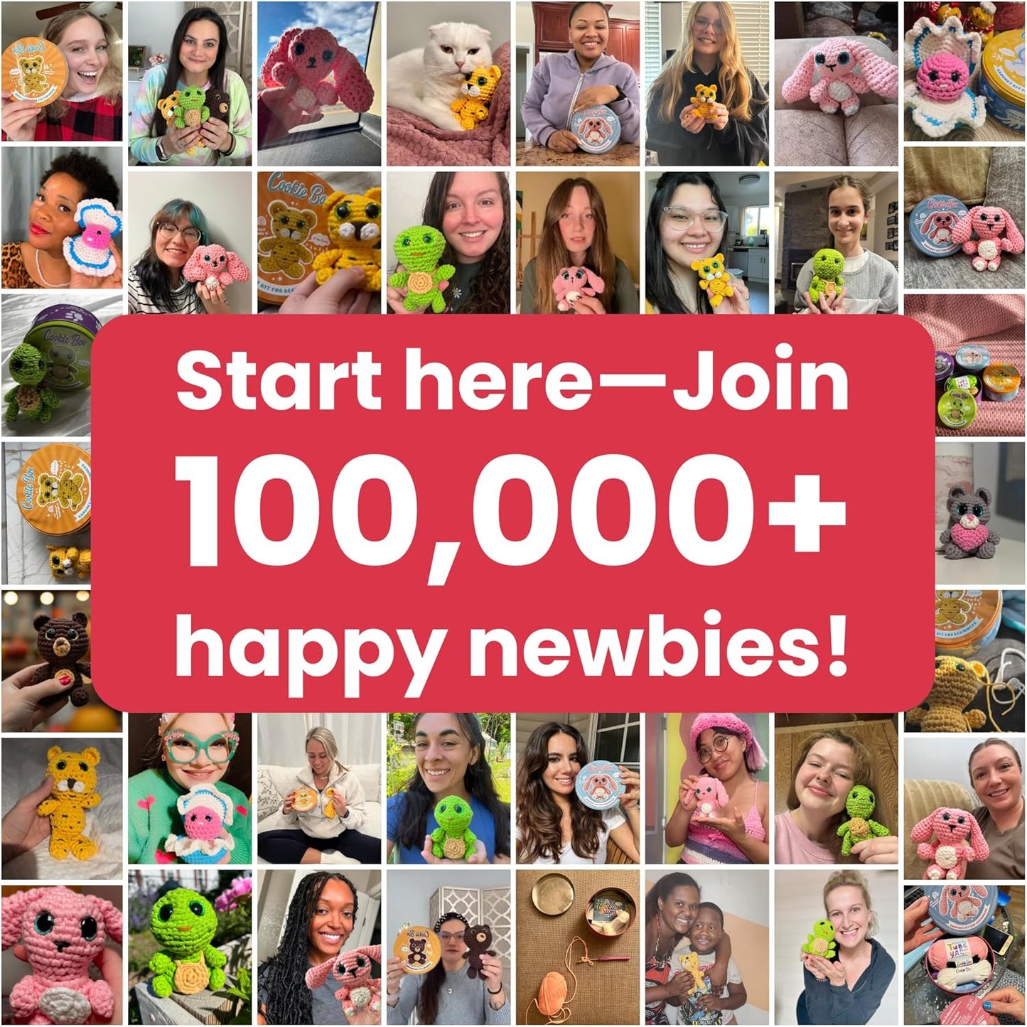 Cookie Box Crochet Kit for Beginners – Gift Set to Make Bear Charlie Amigurumi Plushie – Easy DIY Crochet & Knitting Starter Kit with Video and PDF Tutorials