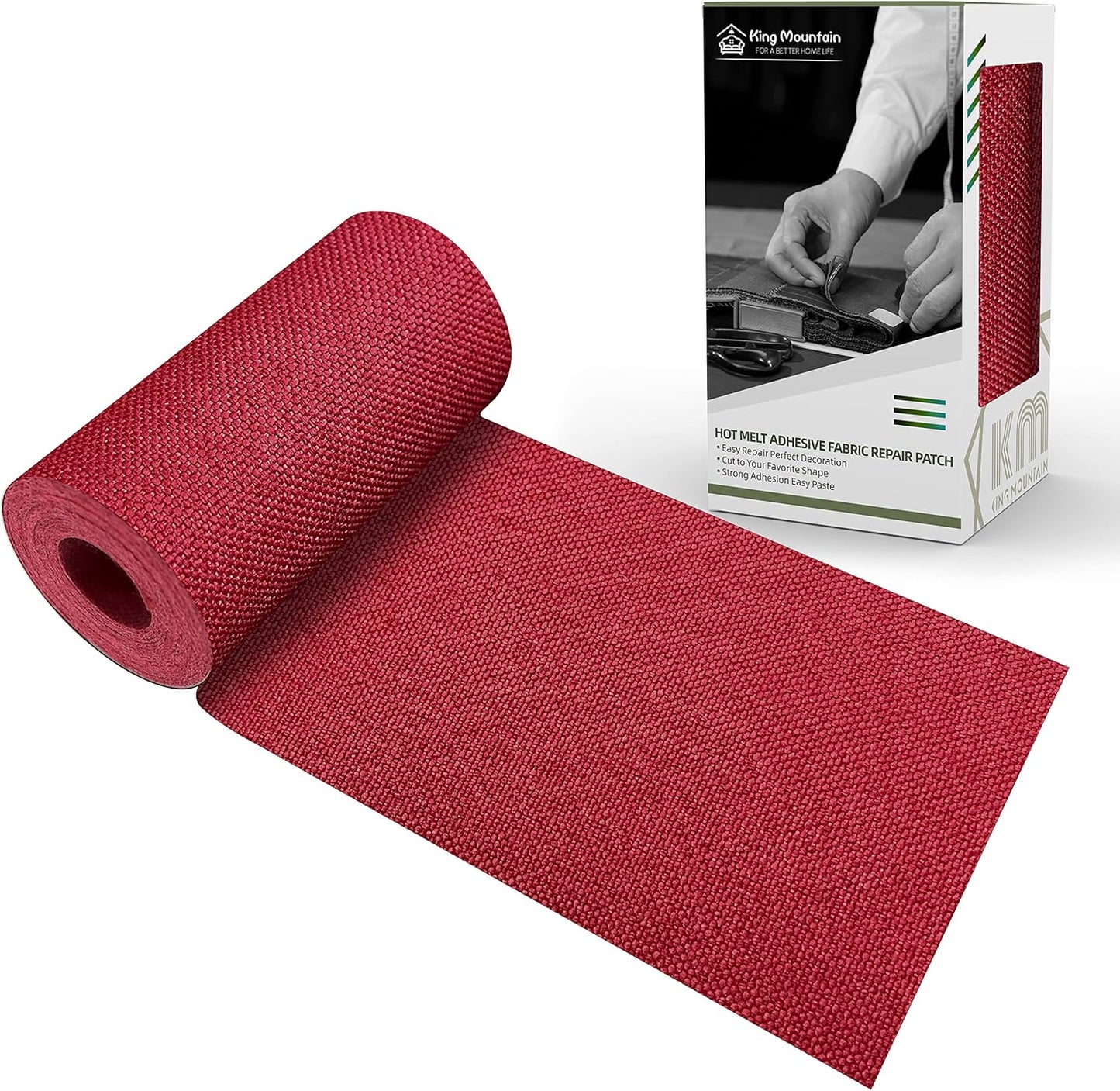 King Mountain Premium Linen Fabric Iron-on Repair Patch, Inside&Outside Fabric Repair Patch, 3"x60" with Backing Glue Linen Repair Decorative Patch kit (Linen-3"x60", Red)
