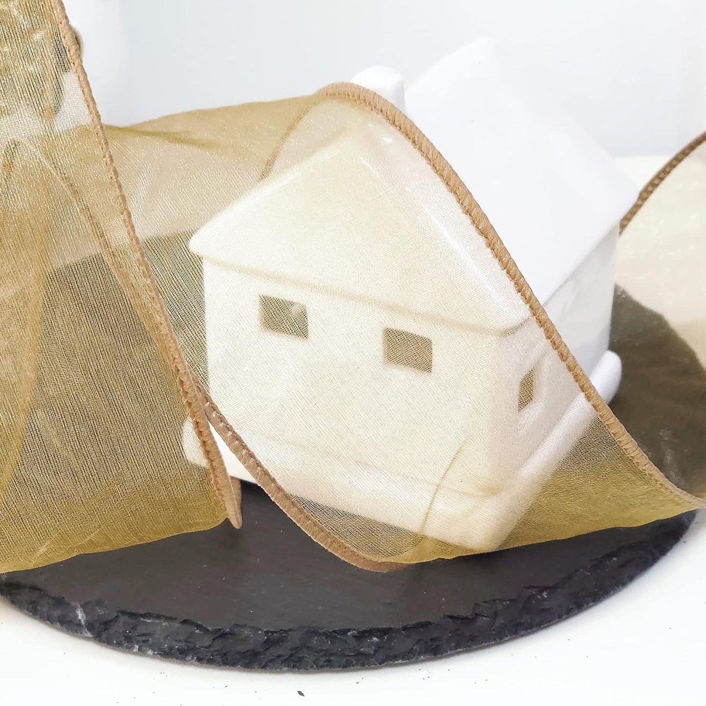 CT CRAFT LLC Sheer Organza Wired Ribbon 2.5" x 50Yards Tan (Gold) for Wedding Chair Bow Flora Bouquet Gift Wrapping Christmas Tree Home Decor Wreath