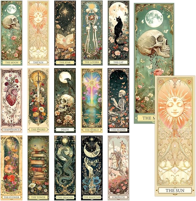 60 Pcs Tarot Gothic Bookmarks Set, Vintage Fantasy Double-Sided Matte Paper Book Marks Featuring Tarot Artwork, Aesthetic Page Marker Clips for Reading Women Teens Adults Birthday Christmas Gifts