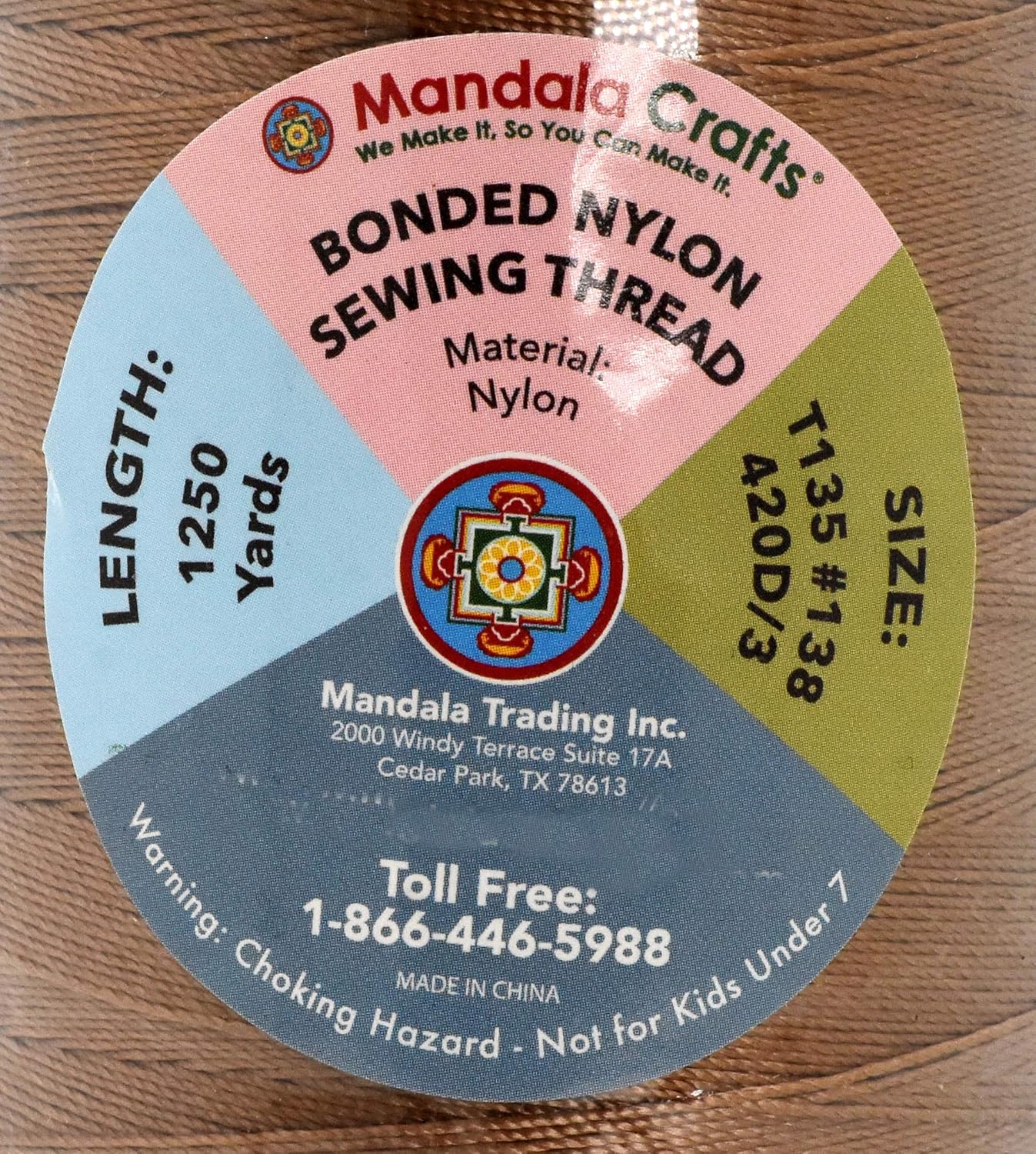 Mandala Crafts Bonded Nylon Thread Russet Brown Heavy Duty Sewing Threads - 1250 YDs Size 138 420D T135 Tex 135 Thread for Leather Jeans Weaving Outdoor Marine Upholstery Threads