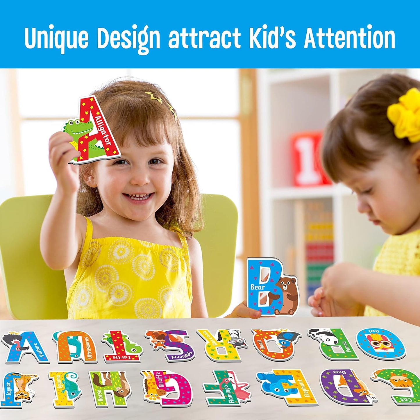 26 Magnetic Alphabet, Uppercase Letters with Adorable Zoo Animal Alphabet ABC Fridge Magnets Educational Spelling Learning Games Toys Set for Kids, Toddlers 3 4 5 Years Old