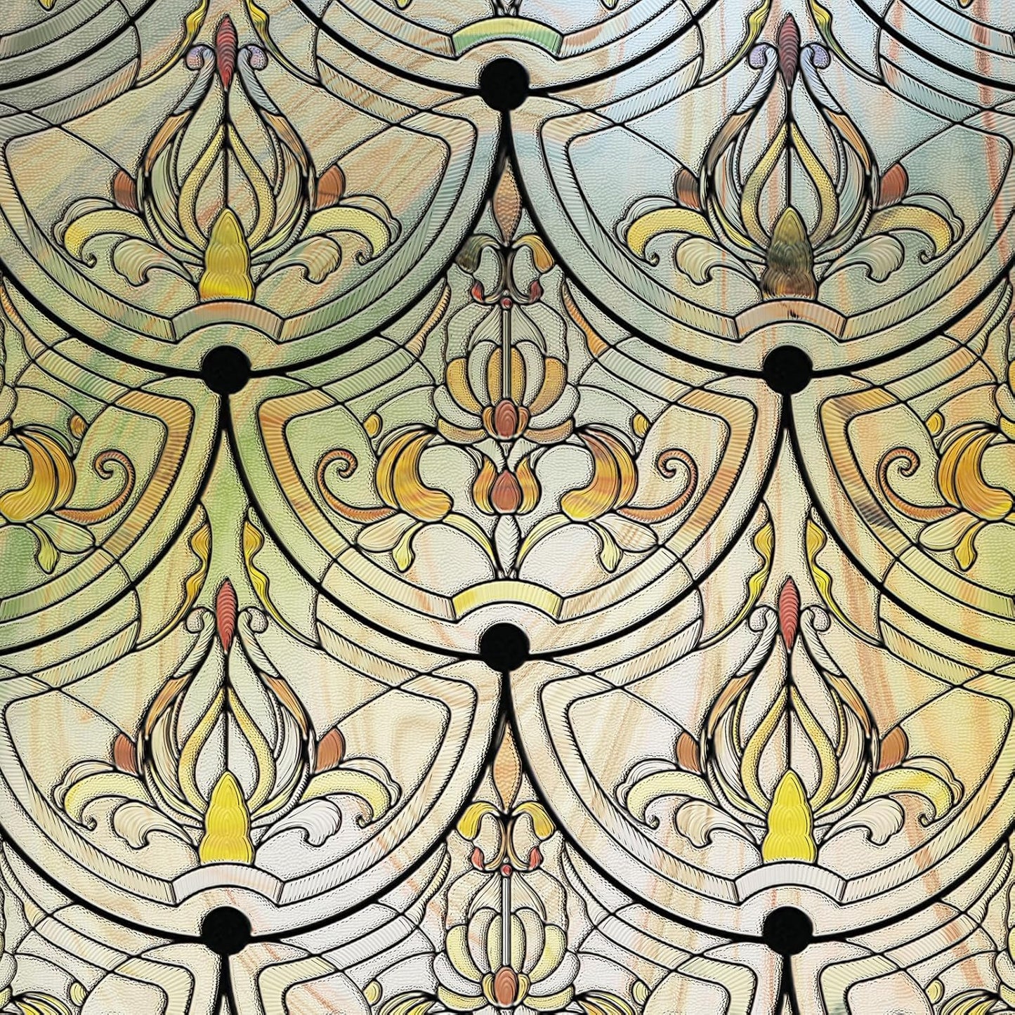 3D Stained Glass Window Film, Decorative Window Privacy Film for Bathroom,Front Door,Home, Sun Blocking Heat Control,Static Cling, Golden Ironwork 23.6inch x 70.8inch