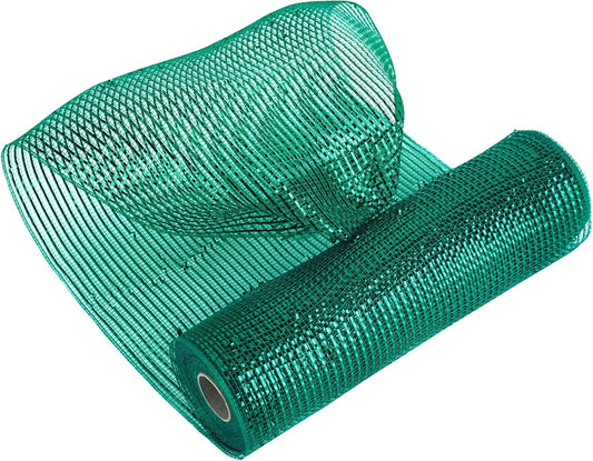 MEEDEE Forest Green Deco Mesh 10 Inch Deluxe Wide Foil Metallic Mesh Fabric Dark Green Mesh Ribbon for Christmas Tree, Wreaths, Garland, Gift Wrapping, Bows Making (30 Feet)