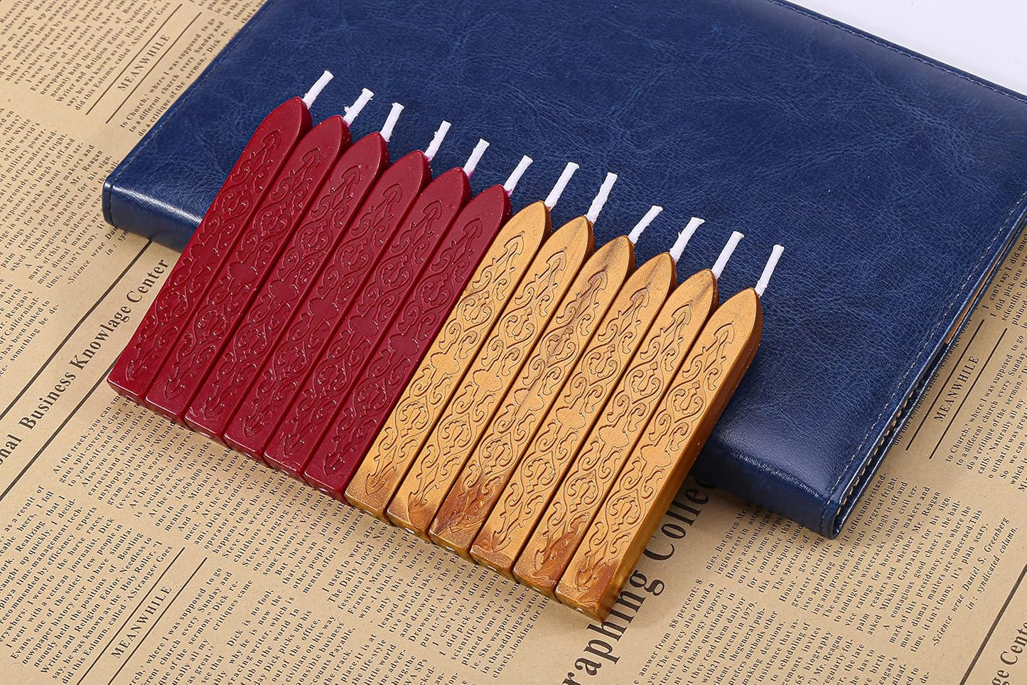 Yoption 12 Pcs Sealing Wax Sticks with Wicks, Antique Wine Red Dark Gold Totem Fire Manuscript Seal Wax for Wax Seal Stamp