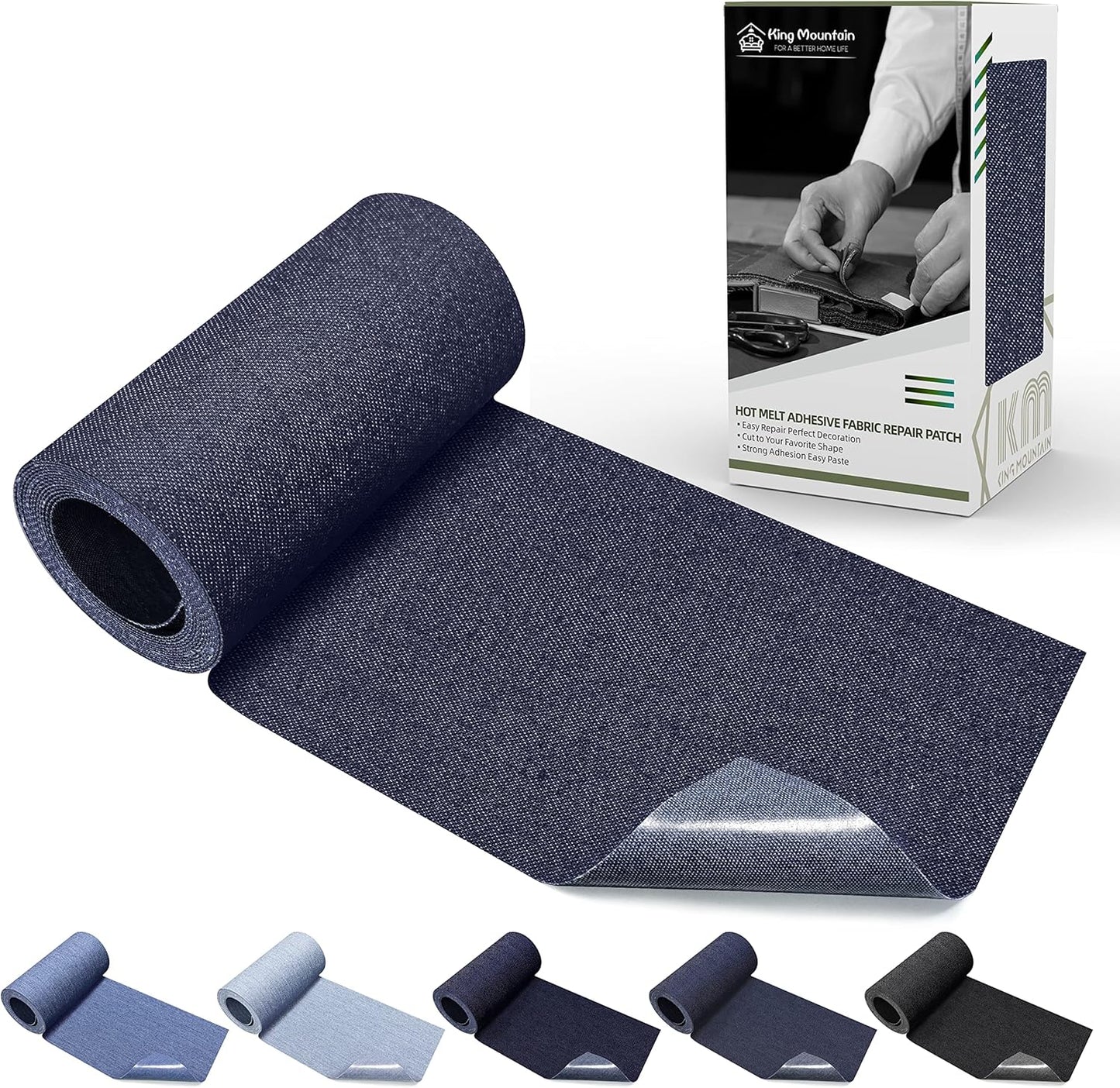 KING MOUNTAIN Iron-on Repair Patch,3"x60"100% Cotton Denim Iron-on Repair Patch, Jeans and Clothing Repair and Decoration Kit (Blue)