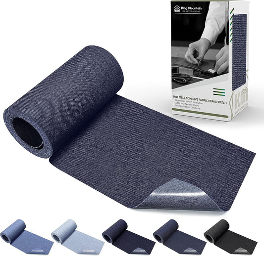 KING MOUNTAIN Iron-on Repair Patch,3"x60"100% Cotton Denim Iron-on Repair Patch, Jeans and Clothing Repair and Decoration Kit (Blue)