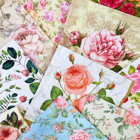 Keep Unique Mystery Pack Decoupage Paper Napkins, 20-ct Assorted Surprise Napkins, Decorative Napkins Floral for Art Craft Junk Journal, Scrapbooking, 20 Different Flower Designs