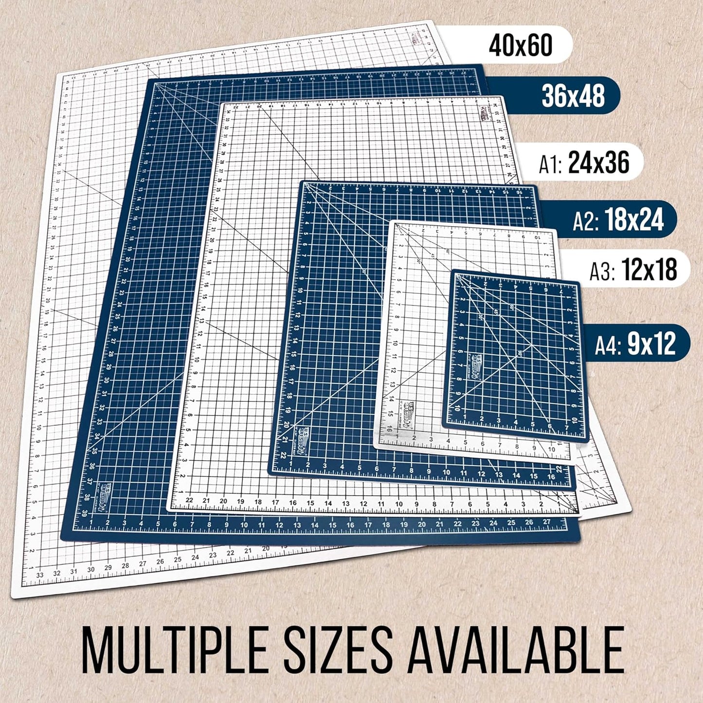U.S. Art Supply 18" x 24" Self-Healing Cutting Mat 5-Ply - Double-Sided White/Blue Craft Mat, Non-Slip Cutting Mats for Crafts, Sewing, Quilting, Scrapbooking