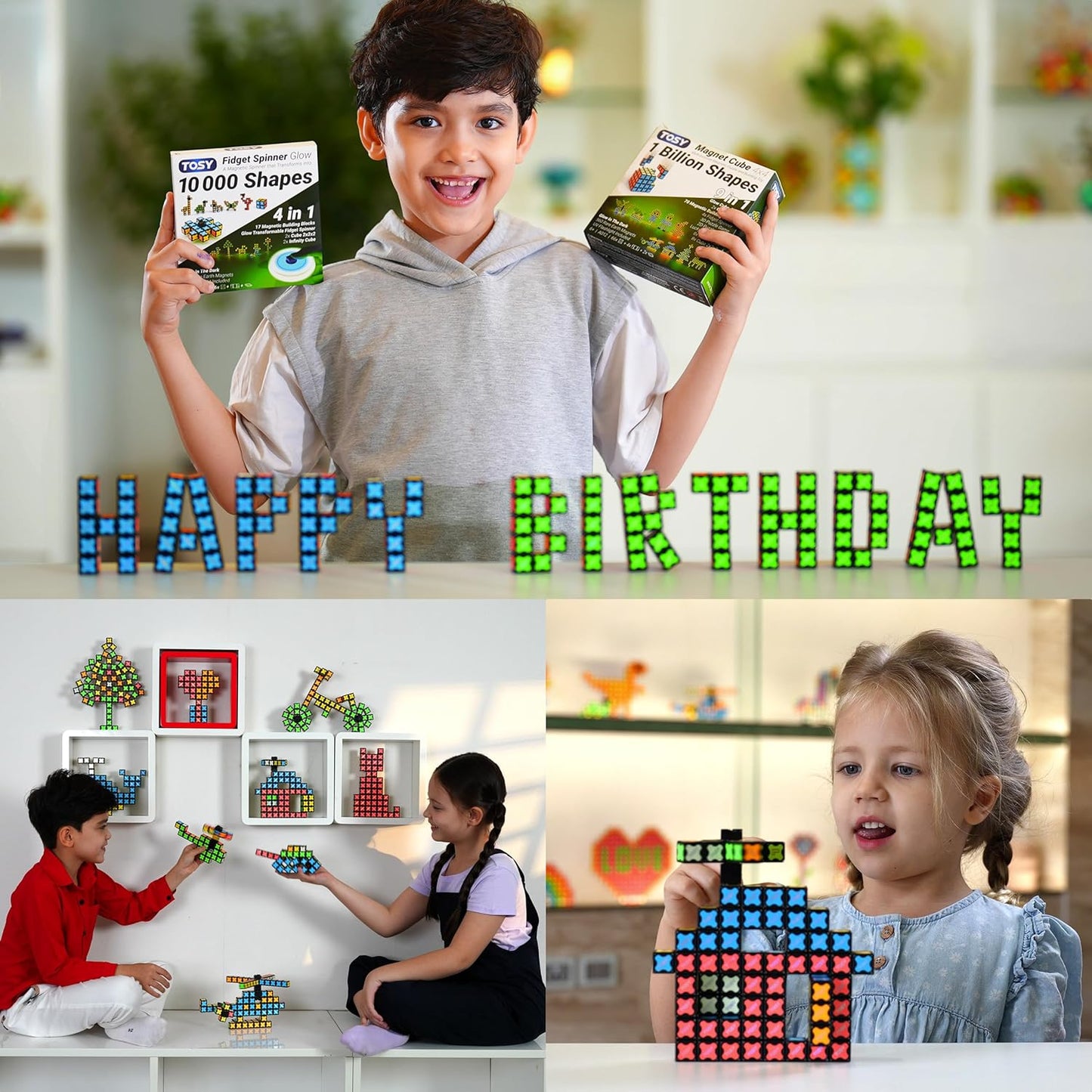 TOSY Magnet Cube 2x2 - 8 Blocks, 2 in 1 Toy: 2x2x2 Puzzle Cube and Customizable Infinity Cube, Glowing, UV Flashlight, Fidget/Sensory/STEM/STEAM Magnet Tiles Birthday Gift for Kids/Teens/Adults