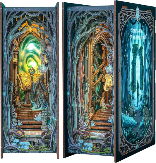 Cutefun Book Nook Kit - Decorative Bookend Alley Build Model with LED Light, DIY Miniature Dollhouse Kit 3D Wooden Puzzle for Adults, Teens, Crafts Gifts for Bookshelf Decor (The Gate of Wonderland)
