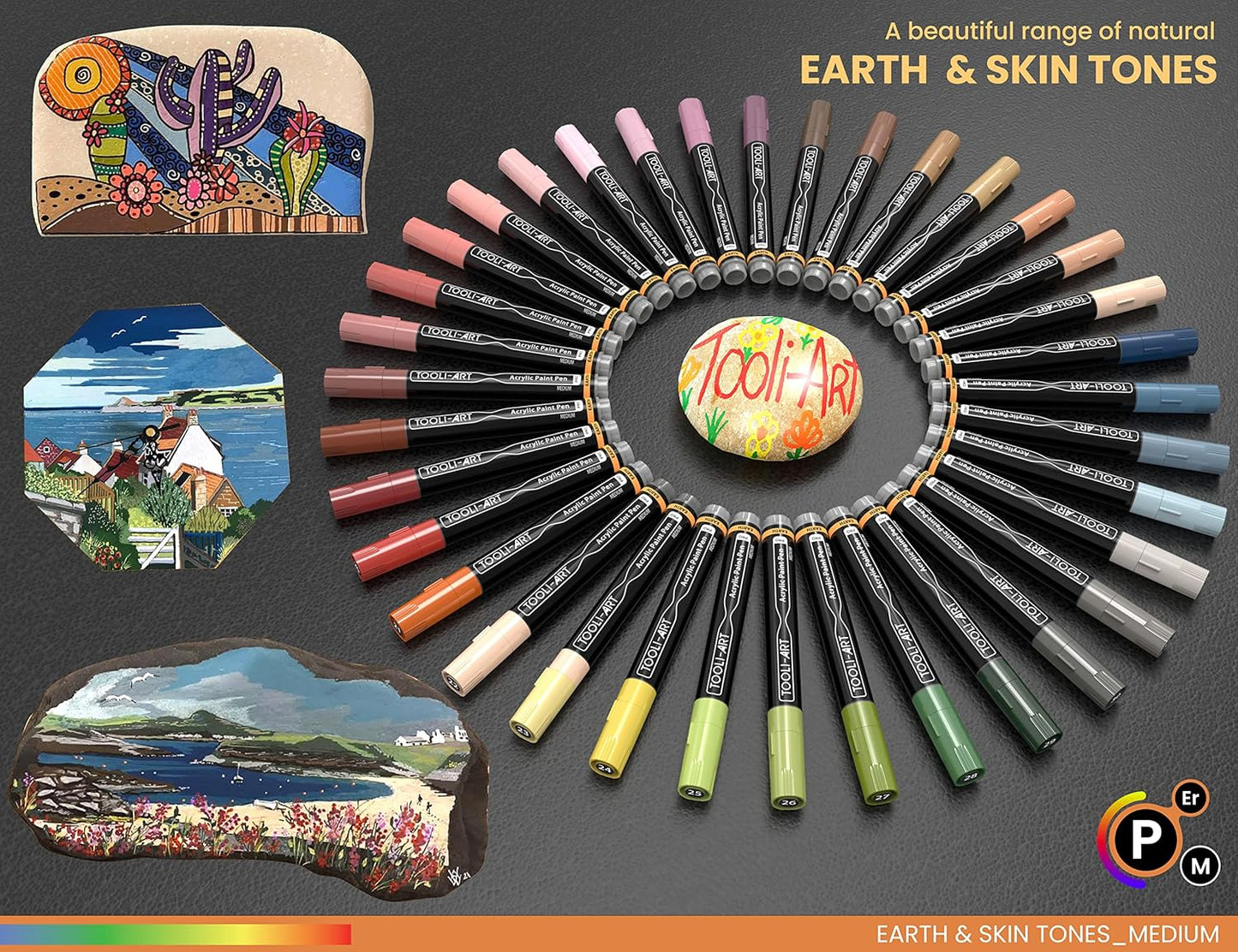 36 Acrylic Paint Pens Skin and Natural Earth Tone Marker Set For Rock Painting, Canvas, Mugs, Glass, Plastic, Wood, Metal, Fabric, Scrapbooking, Most Surfaces. Quick Drying Waterbased (MEDIUM)