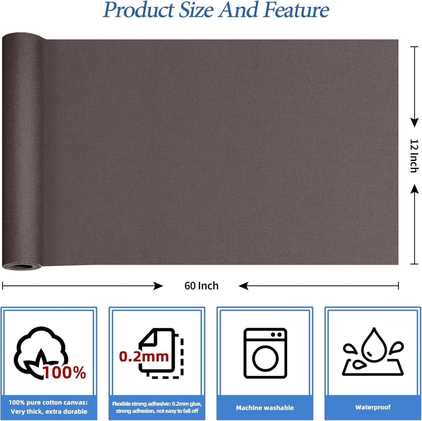 KING MOUNTAIN Canvas Iron on Patch,12"×60",Waterproof 100% Cotton Fabric Repair Patch,Used for Various Sofa,Tent,Clothes,Seats,Suitcases (Dark Grey,Waterproof)
