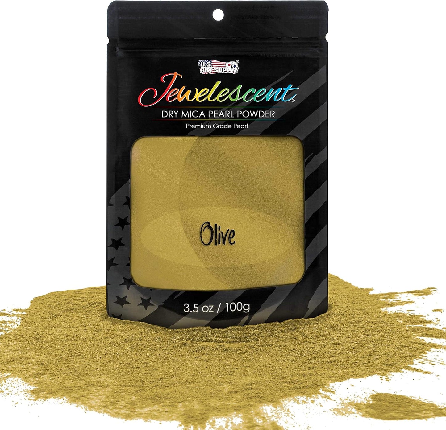 U.S. Art Supply Jewelescent Mica Pearl Pigment Powder, Olive Gold 3.5 oz (100g) Pouch - Cosmetic Grade, Epoxy Resin Color Pigment, Mica Powder for Resin, Soap, Slime, Candle Dye, Art