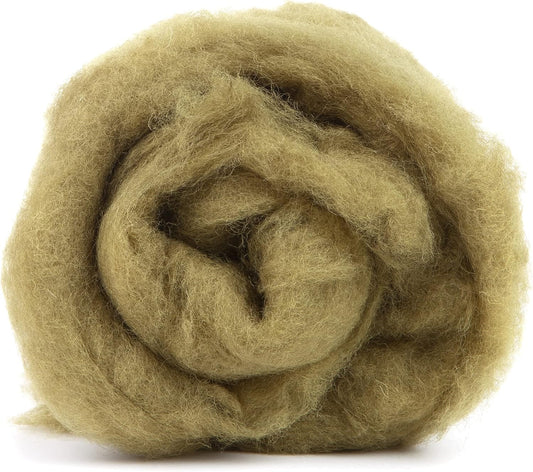 Desert Breeze Distributing Maori Wool Carded Batting, 100% Natural New Zealand Wool Made by DHG in Italy for Needle Felting, 3.5 OZ, 27 Micron, Color Olive Green