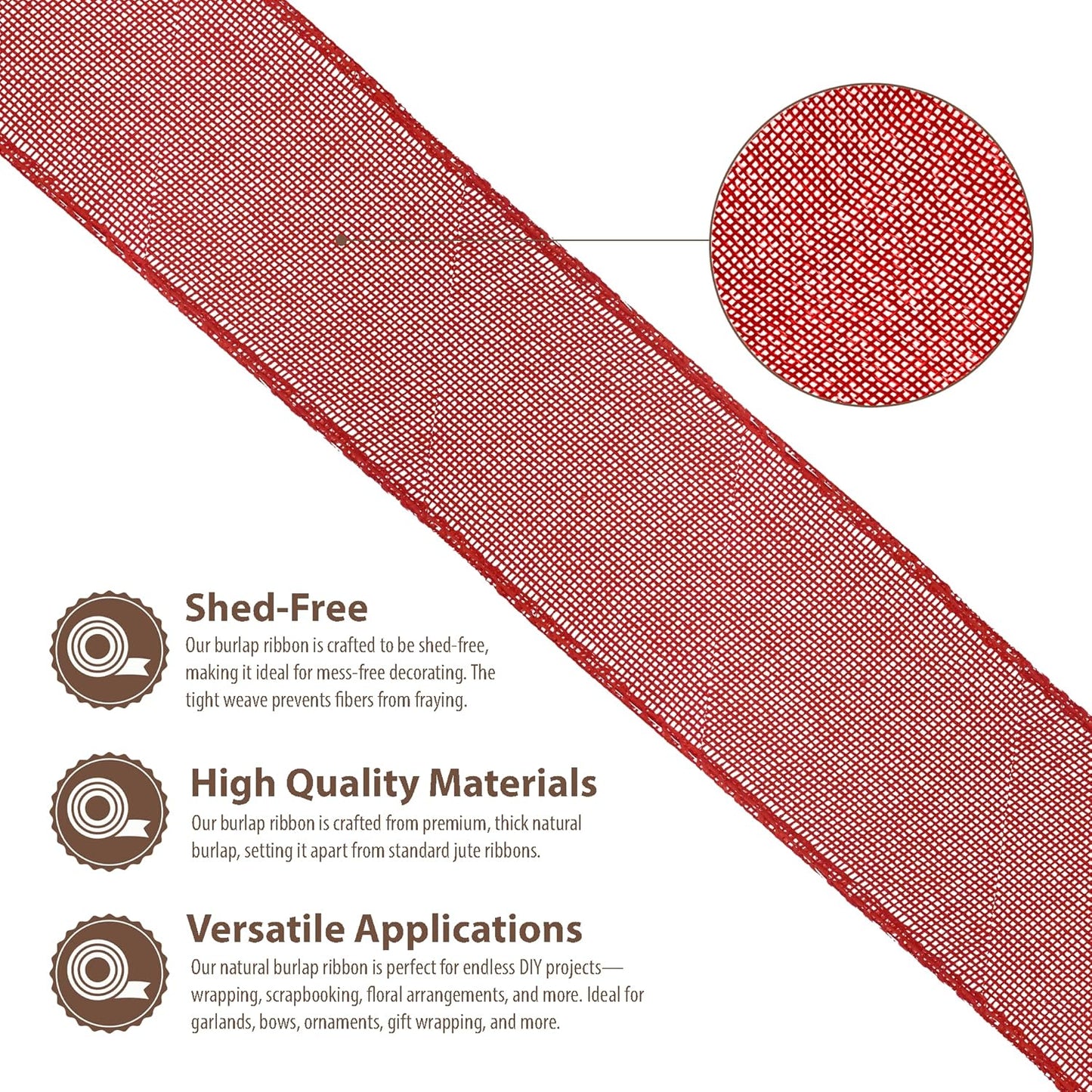 Mandala Crafts Red Burlap Ribbon 2.5 Inches Wide Jute Ribbons for Crafts - 20 Yds Roll Rustic Burlap Wrap Trim Ribbons for Wreaths Bows Wedding Party Decoration