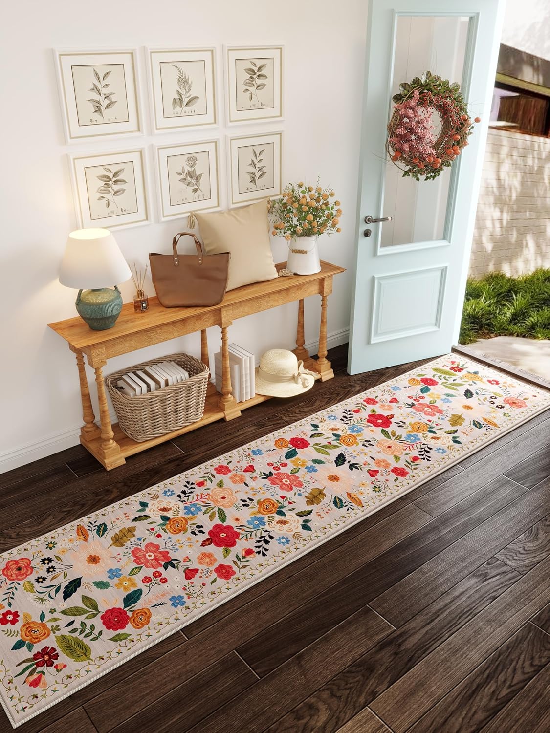 Rugcomf Runners for Hallways Kitchen Runner Rug Non Slip 2'x 10' Long Washable Rugs with Rubber Backing Soft Floral Carpet Runner for Hallways, Kitchen, Laundry, Bedroom, Bathroom(Beige)