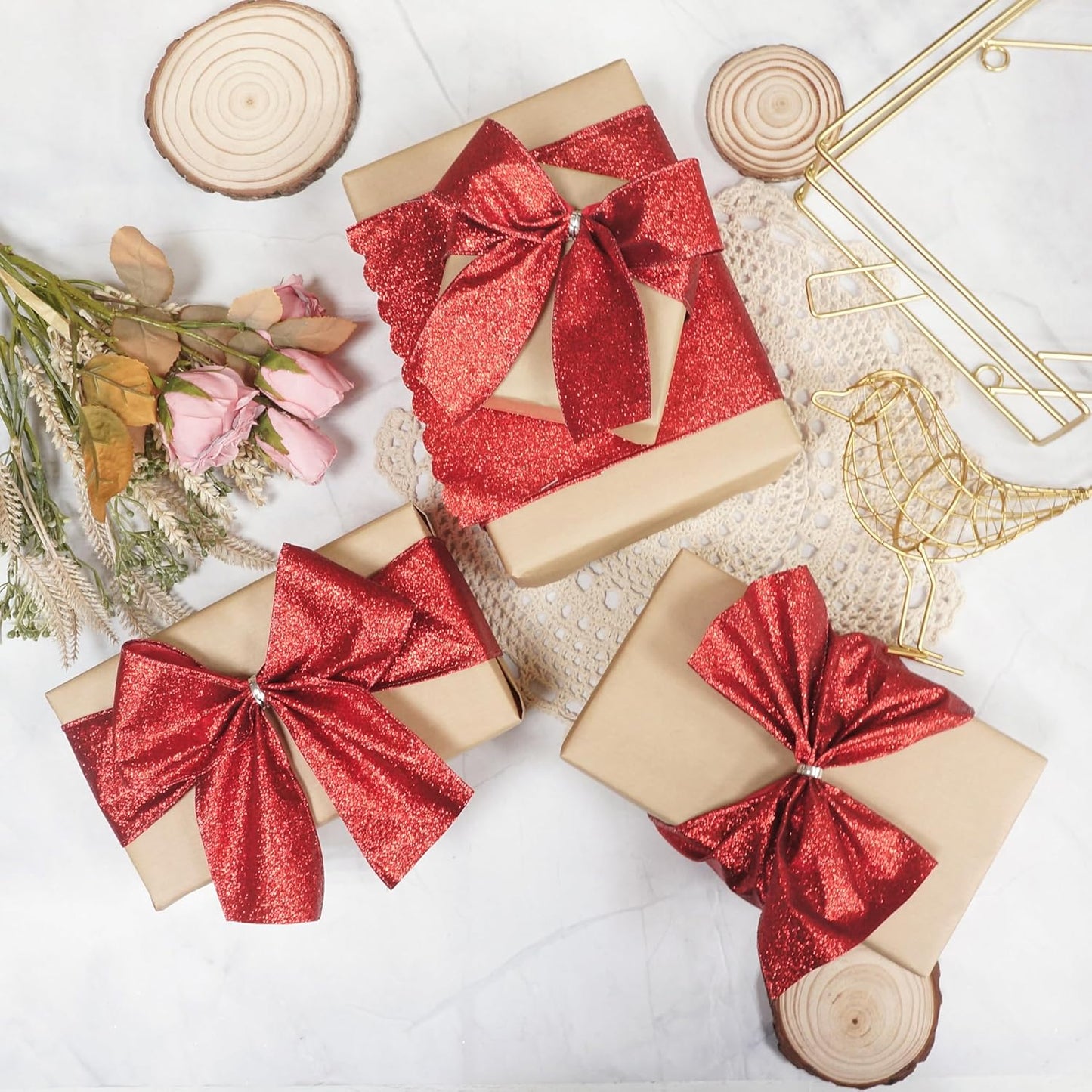 CT CRAFT LLC Glitter Wired Ribbon 1.5" x 20 Yards Red for Christmas Home Decor Bow Gift Wrapping DIY Crafts Wreath