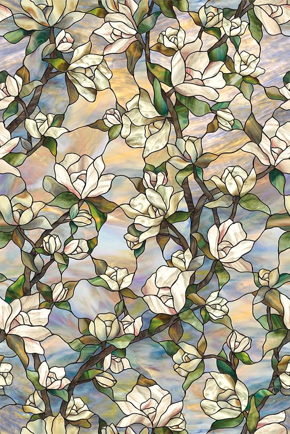 Artscape Star Magnolia | Privacy Window Film with Vibrant Colored Pattern | Non-Adhesive & UV Protection | Easy to Apply & Removable | 24 x 36 Inches | Made in USA