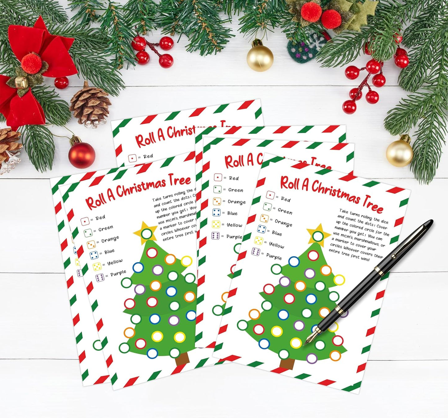 Roll A Christmas Tree Dice Game, Christmas Games for Families & Large Groups-25 Players, Xmas Party Games for Adults, Red and Green Theme Winter Holiday Decorations White Elephant Gifts Ideas