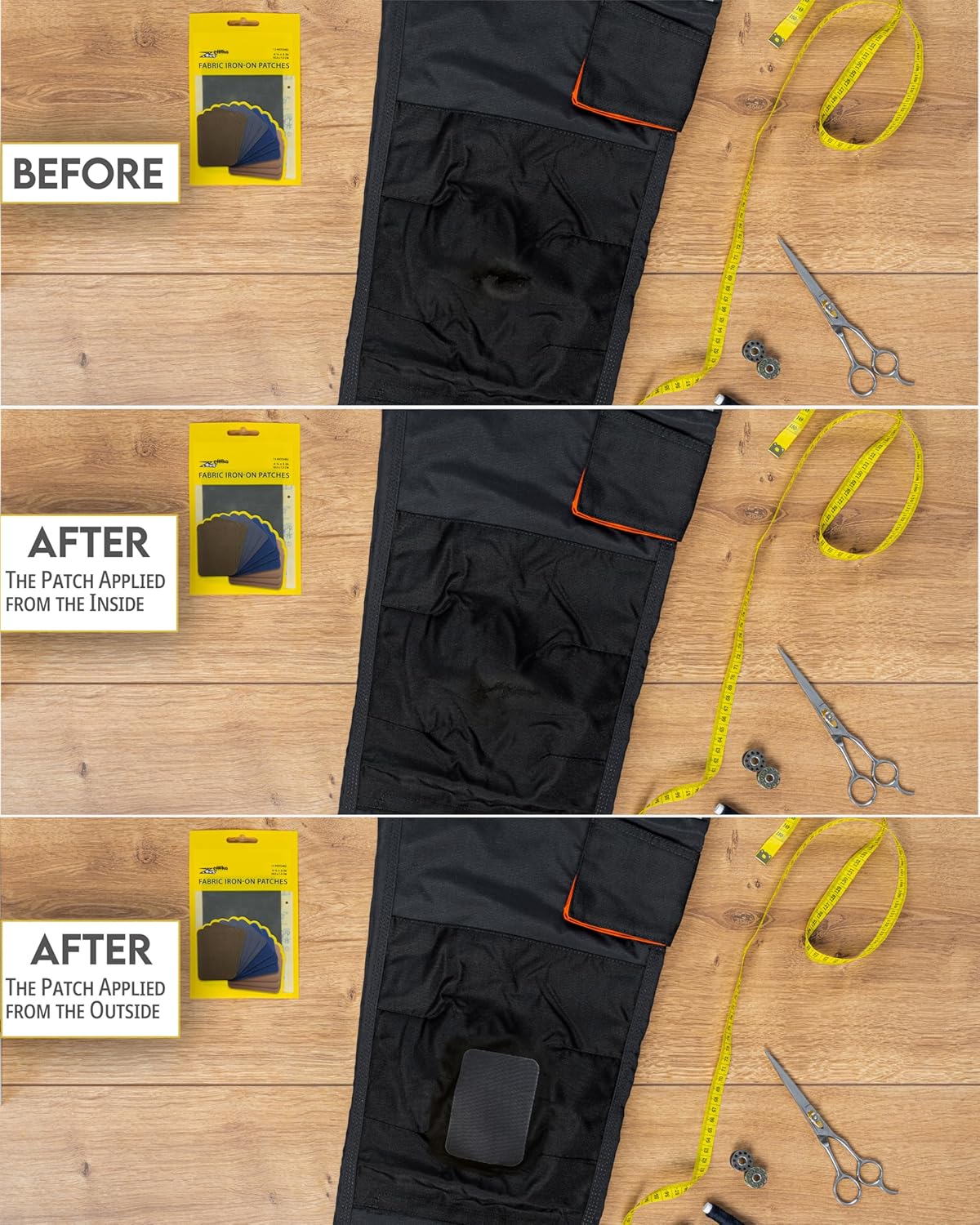 ZEFFFKA Premium Quality Fabric Iron-on Patches Inside & Outside Strongest Glue 100% Cotton Deep Blue Khaki Gray Brown Repair Decorating Kit 12 Pieces Size 3" by 4-1/4" (7.5 cm x 10.5 cm)