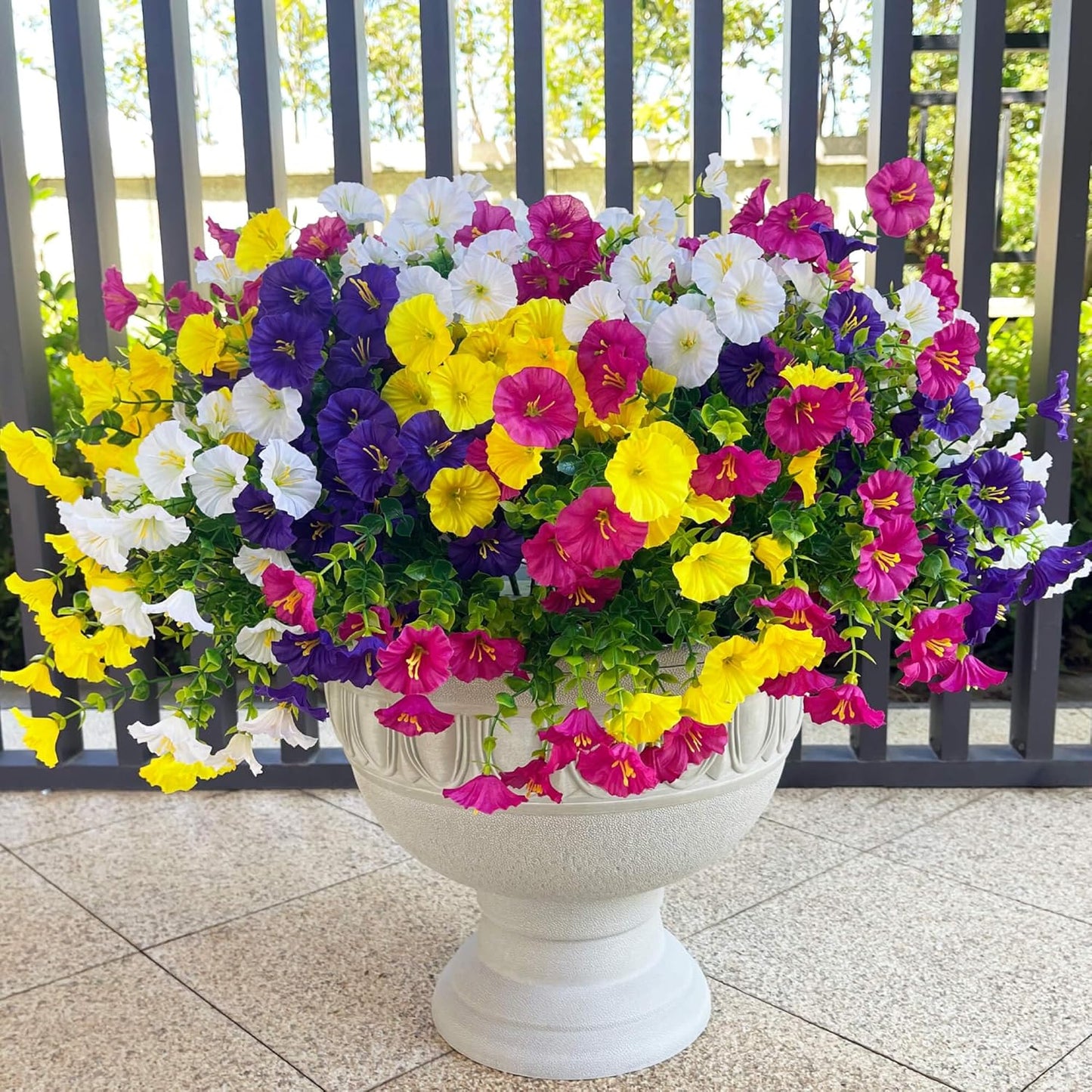 16 Bundles Artificial Flowers for Outdoor Spring Summer Decoration,Realistic Fake Silk Flowers Colorful Morning Glory UV Resistant Faux Plants for Front Door Porch Patio Planter Yard (Multi-Color)