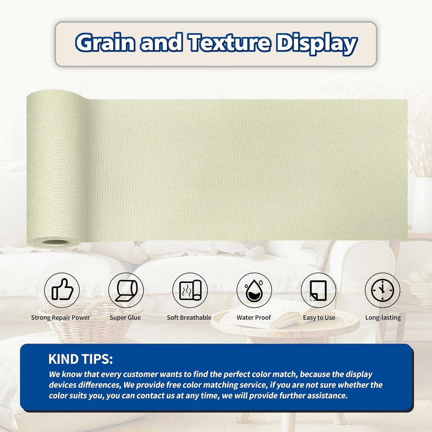 KING MOUNTAIN Linen Repair Patches, Self-Adhesive Linen Fabric Patches, 4 X 63 inch Extra Size, Multi Color, Can be Used for Linen Sofa Repair and Linen Clothes Repair (Beige2.0)