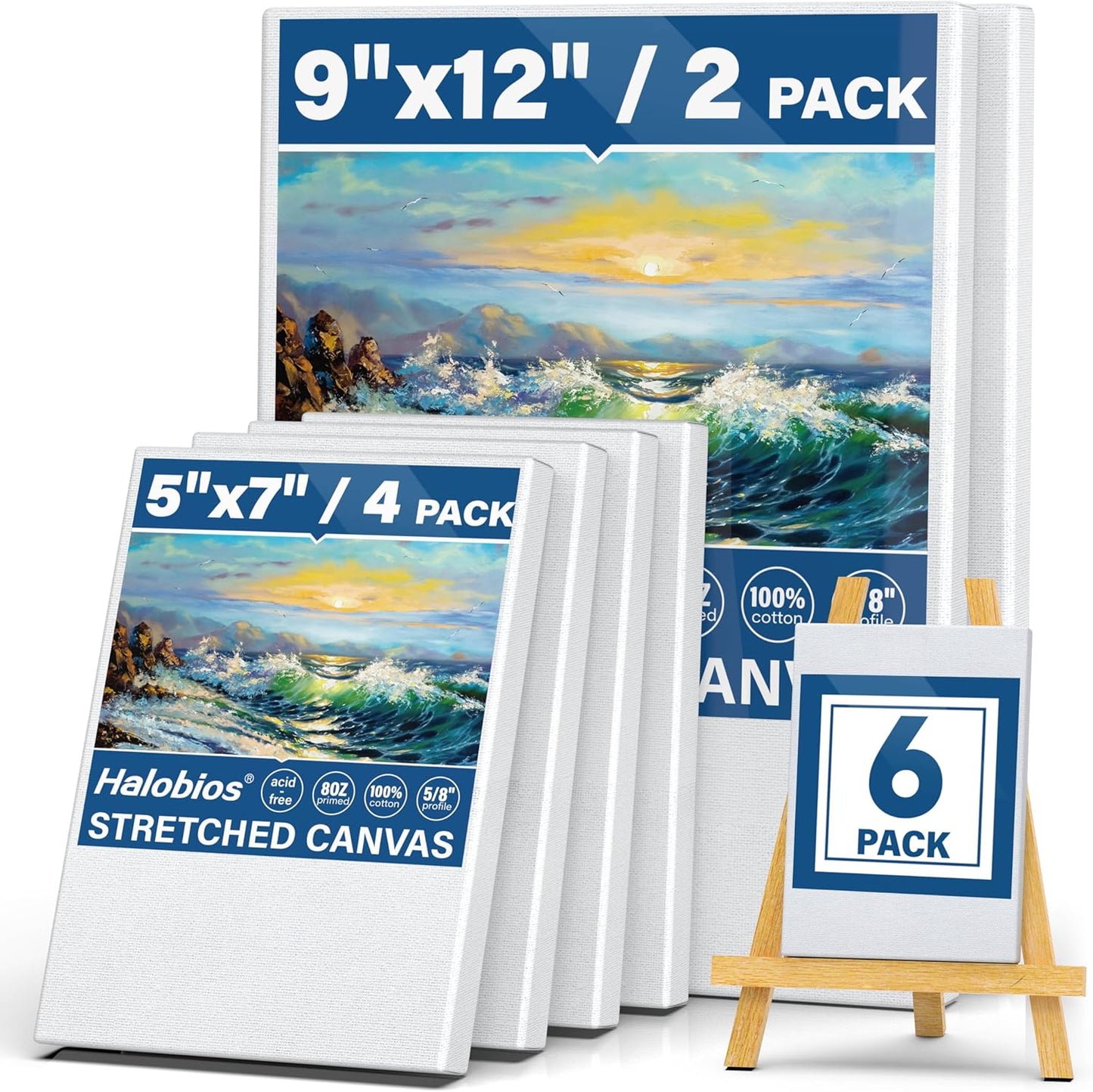 6 Packs Stretched Canvases for Painting with 5x7in,9x12in Canvas, Blank Canvases for Acrylics, Oils & Other Painting Media, 5/8 Inch Profile 100% Cotton Artist Framed Canvas