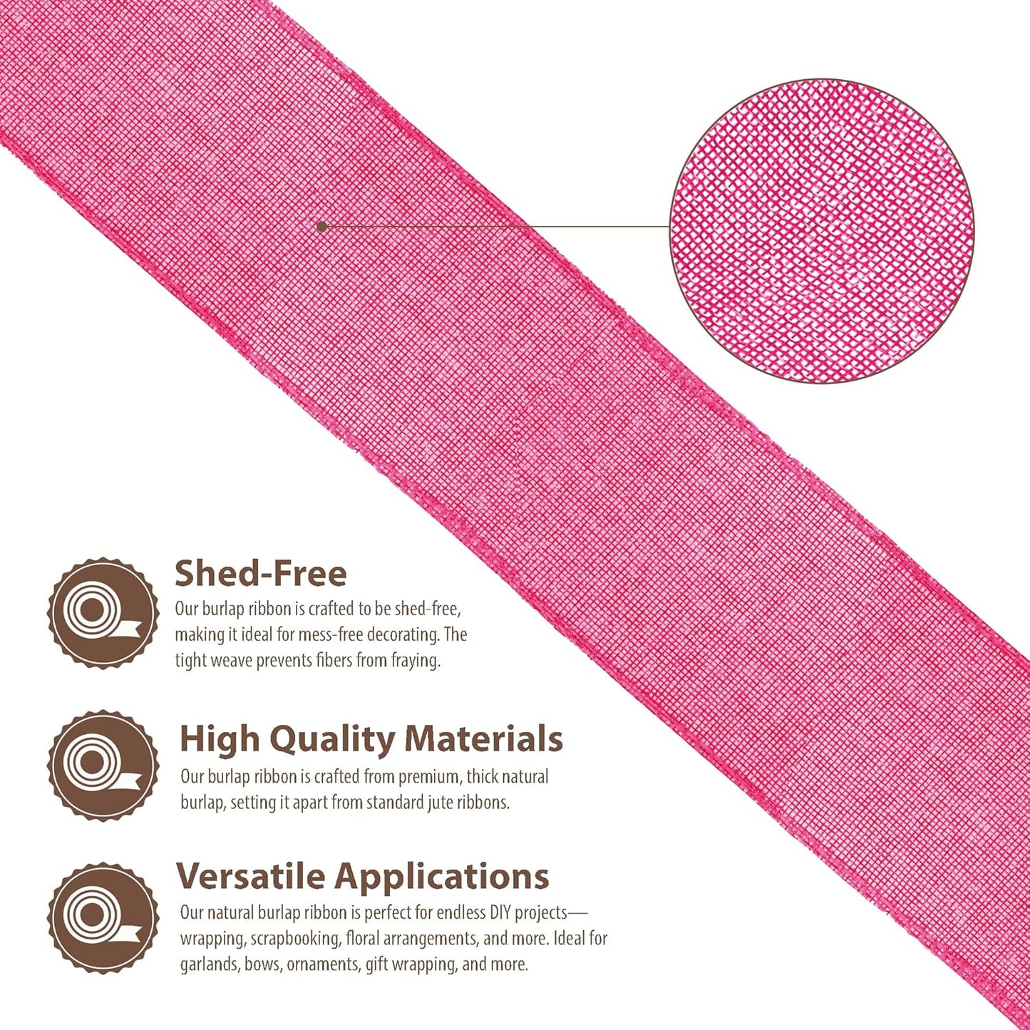 Mandala Crafts Hot Pink Burlap Ribbon 2 Inches Wide Jute Ribbons for Crafts - 20 Yds Roll Rustic Burlap Wrap Trim Ribbons for Wreaths Bows Wedding Party Decoration