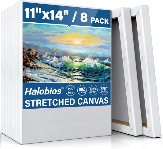 Blank Canvases for Painting with 11x14 inch, 8 Packs Stretched Canvases for Acrylics, Oils, Watercolors & Other Painting Media, 5/8 Inch Profile 100% Cotton Primed Artist Framed Canvas