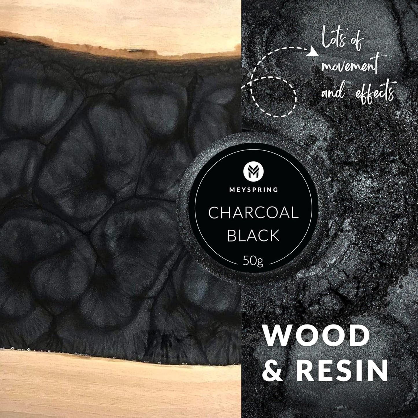MEYSPRING Charcoal Black Mica Powder for Epoxy Resin - 50 Grams - Great for Resin Art and UV Resin - Epoxy Resin Color Pigment