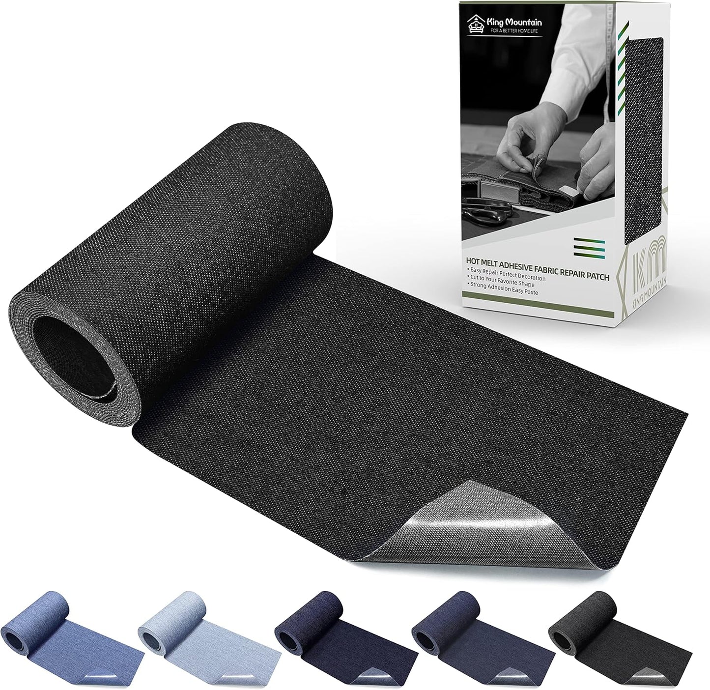 KING MOUNTAIN Iron-on Repair Patch,3"x60"100% Cotton Denim Iron-on Repair Patch, Jeans and Clothing Repair and Decoration Kit (Black)