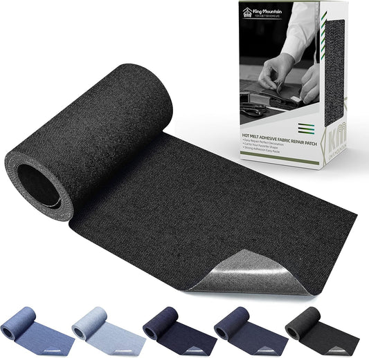 KING MOUNTAIN Iron-on Repair Patch,3"x60"100% Cotton Denim Iron-on Repair Patch, Jeans and Clothing Repair and Decoration Kit (Black)