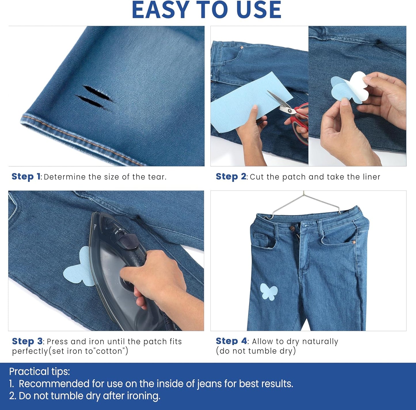 Denim Patches for Inside Jeans - Iron On Patches for Jeans - Jeans Patch for Repairing Pant Holes and Covering Imperfections, Large Size, 4 in. x 60 in.Indigo Blue