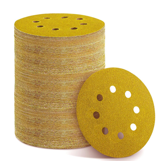 150PCS 40 Grit Gold Sanding Discs, 5-Inch 8-Hole Sandpaper for Random Orbital Sander, for Automotive or Woodworking