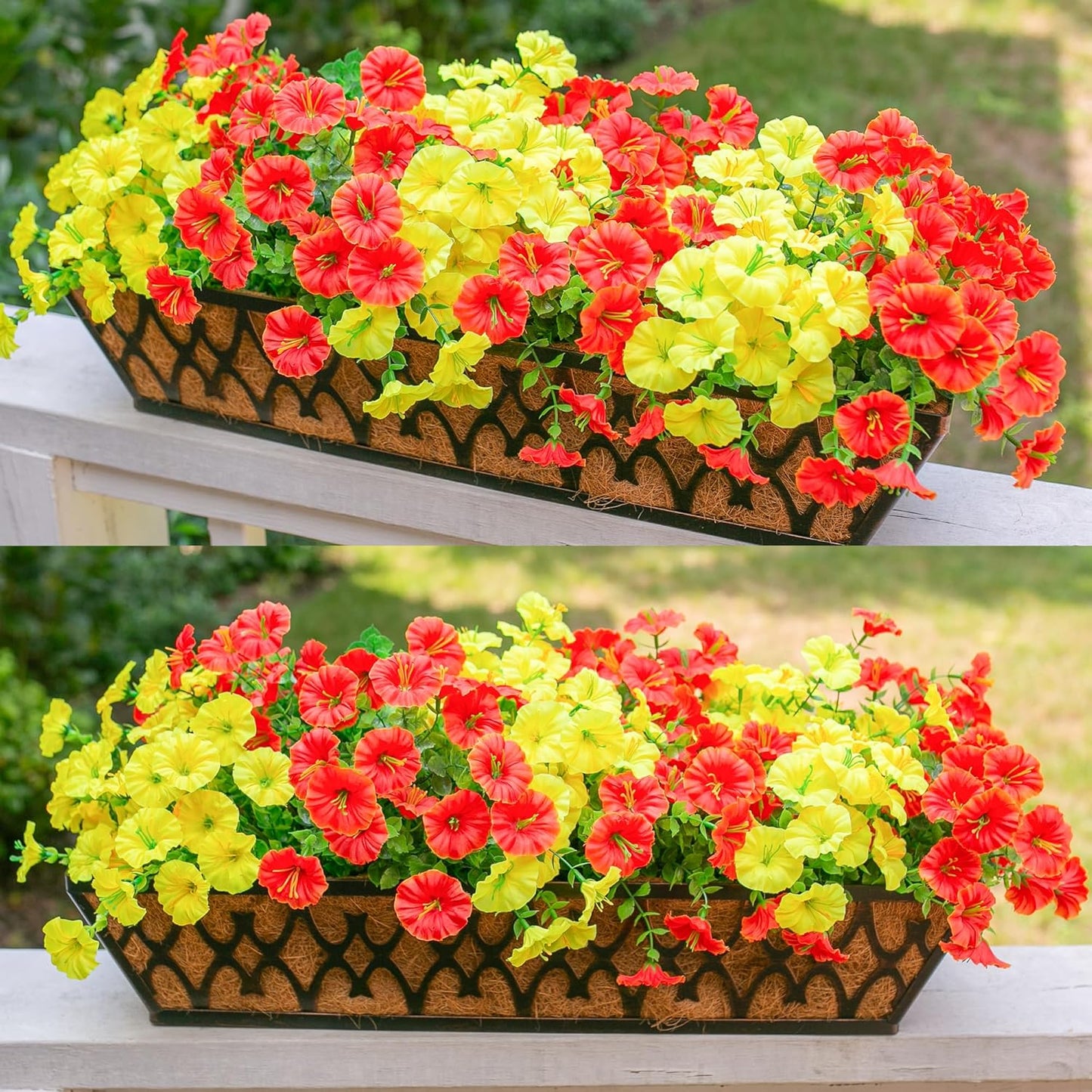 Fake Mums Fall Artificial Flowers Plants for Outdoors Autumn Decoration, 12 Bundles Silk Morning Glory with Eucalyptus Realistic UV Resistant Faux Mums for Outside Planter Yard Garden Home Indoor, Mix